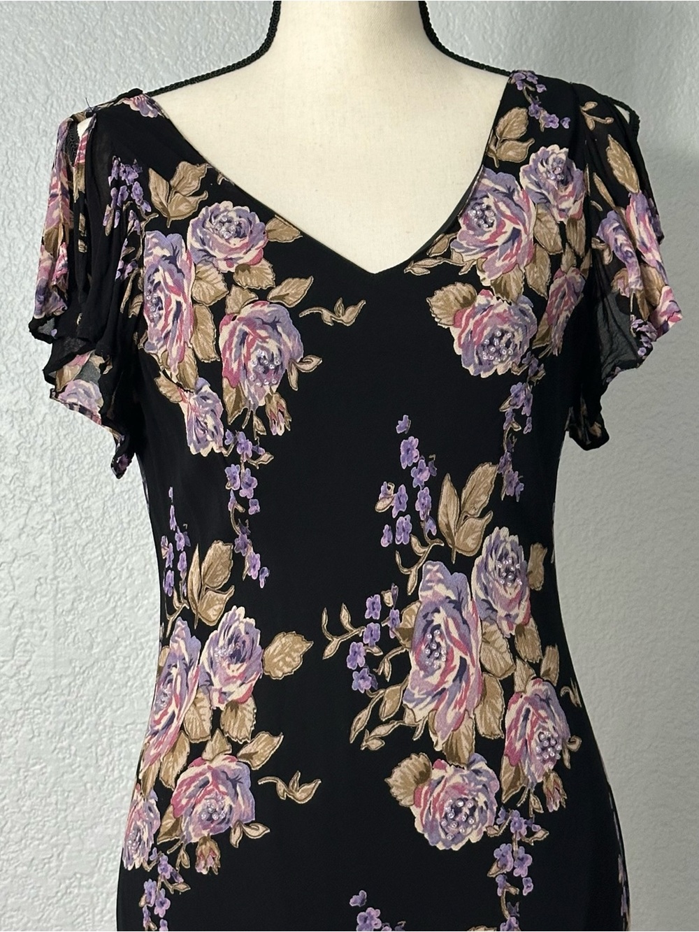 Vtg Dressbarn Floral Maxi Dress Sz M Whimsigoth 90s Grunge Dark Romantic Fairy - Picture 2 of 10